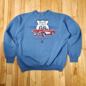 Vintage Route 66 American Main Street Road Crewneck Sweaters Made In USA